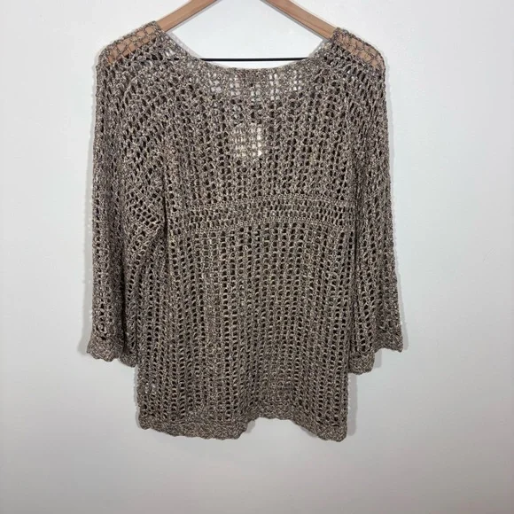 Dressbarn Open Crochet Knit Khaki Top NEW with tags Size XL Coverup Beachy - Picture 5 of 12